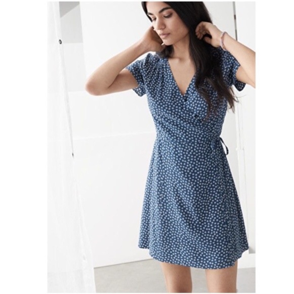 & Other Stories floral wrap mini dress